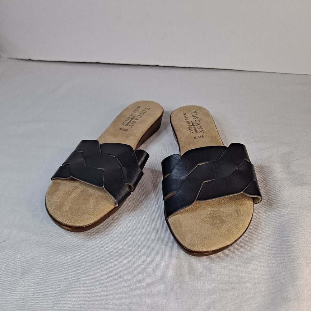 Tuscany By Easy Street Women's Nicia Sandals Sz 8.5M Black Faux Leather Slide